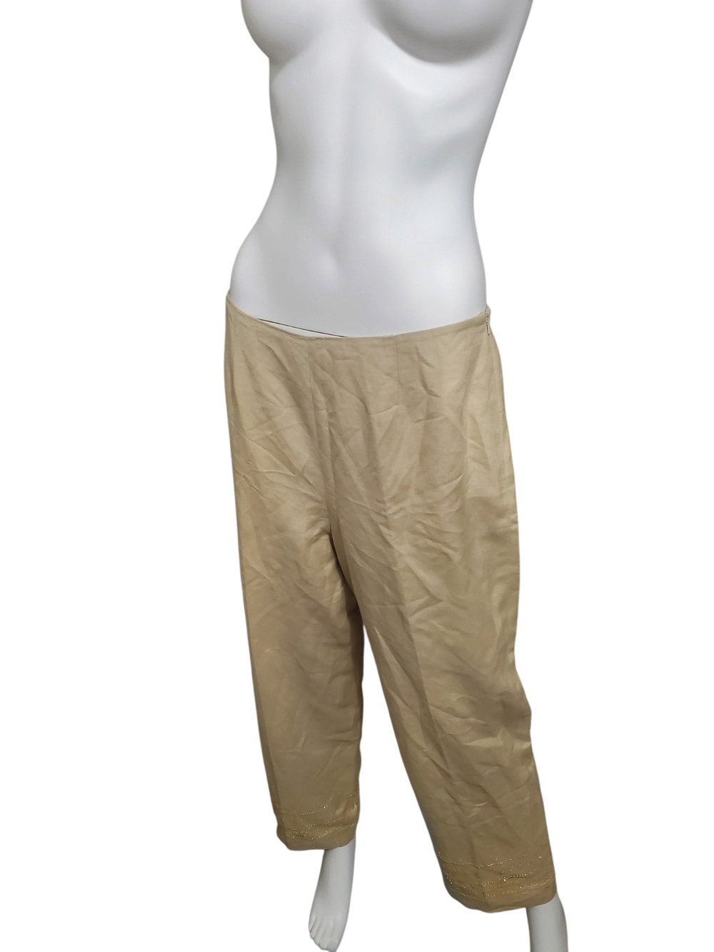 Anne Alexander Women’s Size 12 Linen Pants Gold Beaded Embellished Hem